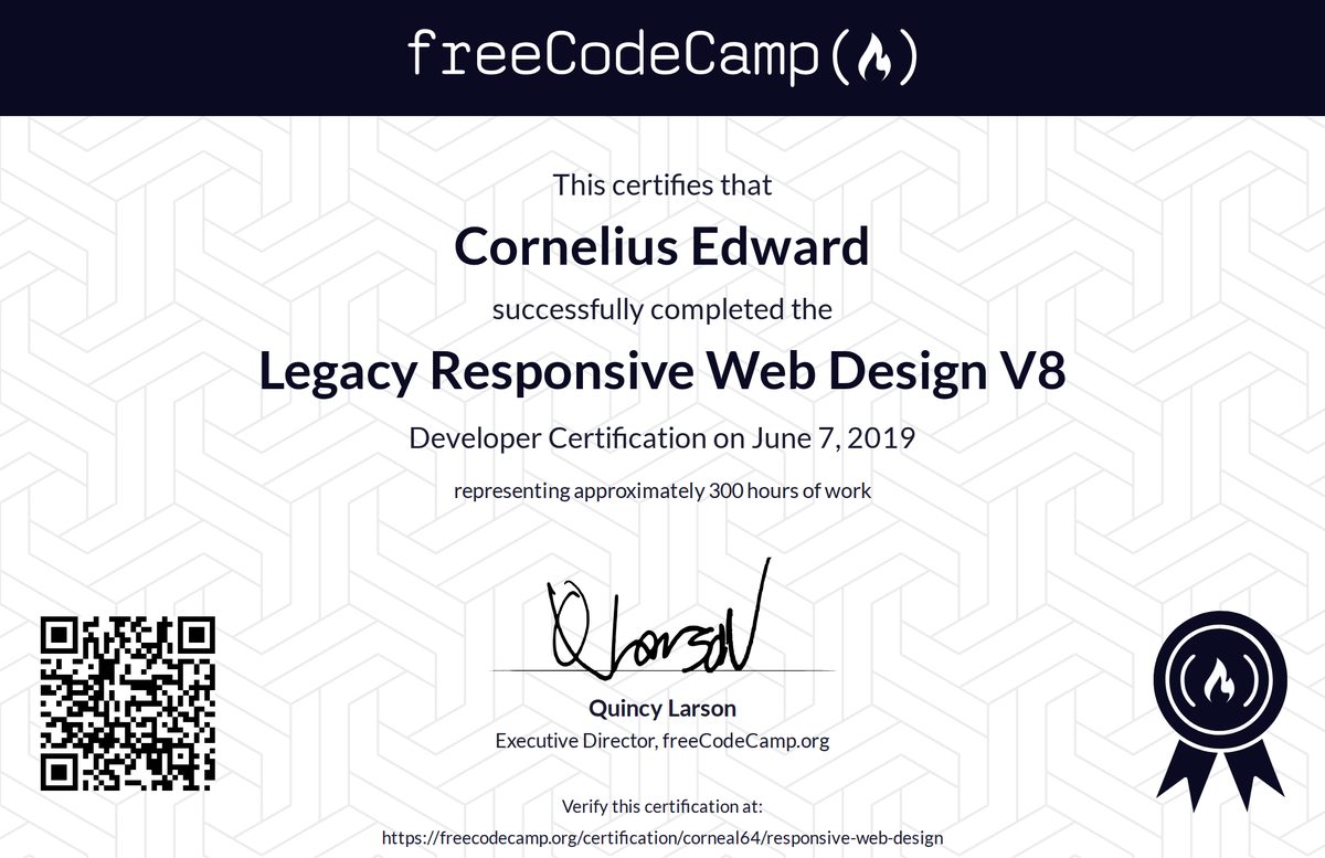 freeCodeCamp Responsive Web Design certificate, 2019